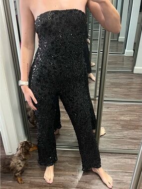 Strapless Black Sequin Jumpsuit